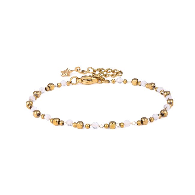 Pulsera Energía de Cristal de Roca AA – Cuentas Doradas