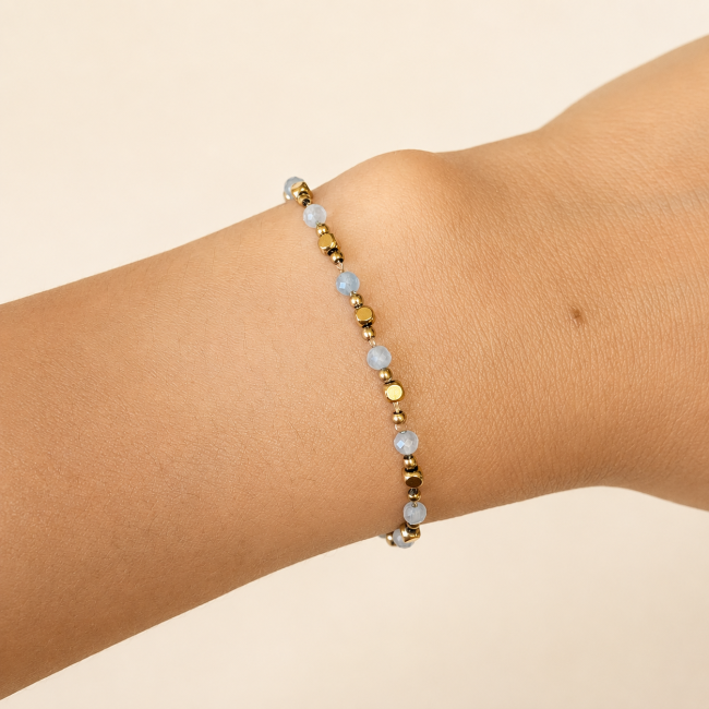 incienso en Pulsera Energía de Aguamarina AA – Cuentas Doradas