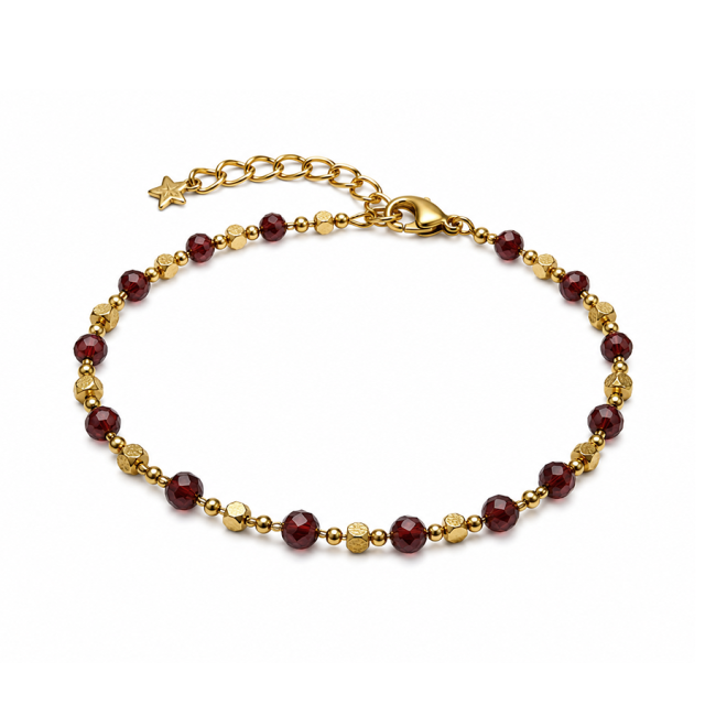 Pulsera Energía de Granate AA – Cuentas Doradas