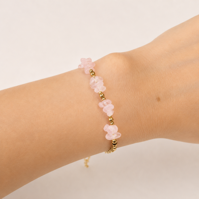 Pulsera Energía de Cuarzo Rosa A – Fragmentos de Piedra