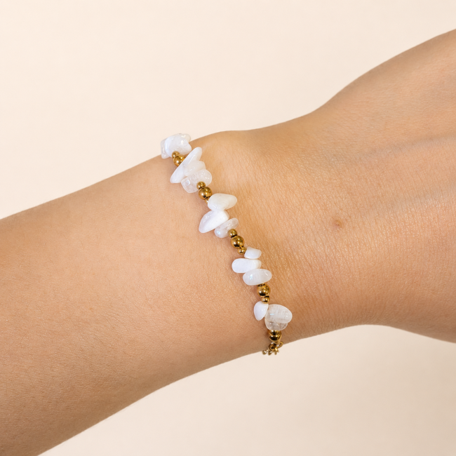 incienso en Pulsera Energía de Piedra Luna Blanca A – Fragmentos de Piedra