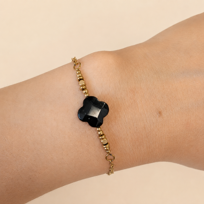 Pulsera de la Suerte de Ónix A – Trébol