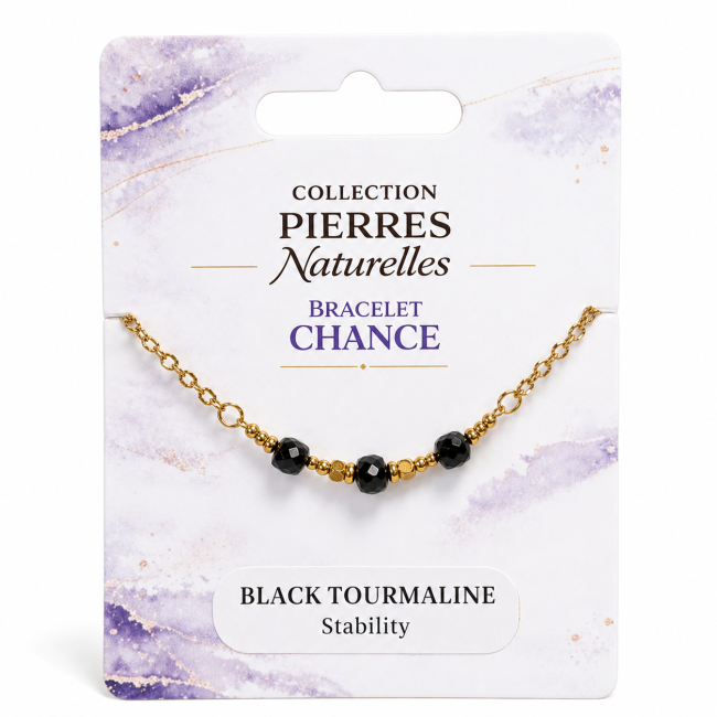 Pulsera de la Suerte de Turmalina Negra A – Cuentas Cuadradas Facetadas
