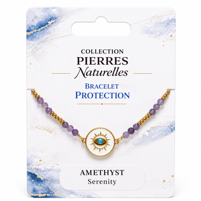 Pulsera de Protección de Amatista A – Medallón Ojo Protector