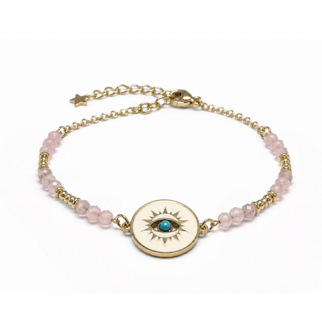 incienso en Pulsera de Protección de Cuarzo Rosa A – Medallón Ojo Protector|es