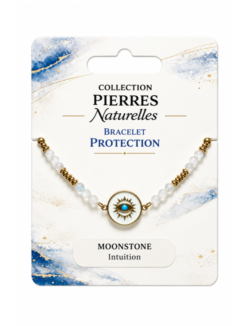 incienso en Pulsera protectora de piedra lunar blanca – Medallón protector para el ojo
