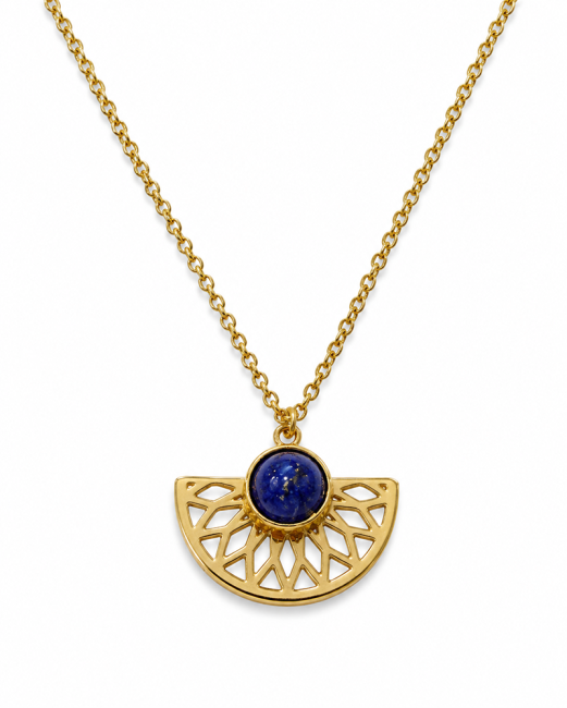 incienso en Collar de Acero Inoxidable Dorado con Colgante Azteca de Lapislázuli AA 6mm|es