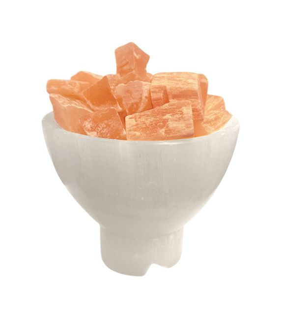 Cuenco para lámpara de selenita con guijarros de selenita naranja, 19 cm, 2-3 kg