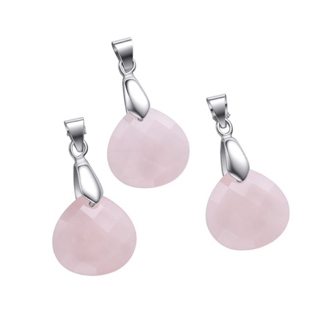 Colgante de gota plana de cuarzo rosa facetado (juego de 3)