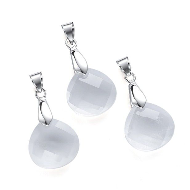 Colgante de gota plana facetada de cristal de roca (juego de 3)