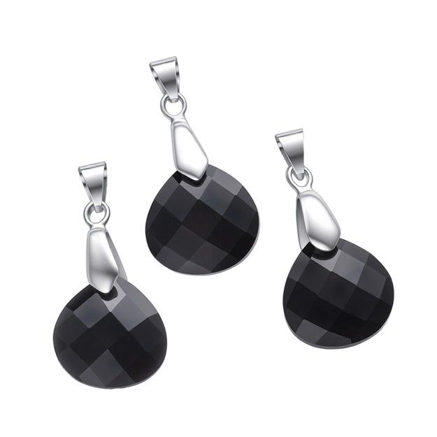 Colgante de lágrima plana facetada de obsidiana negra (juego de 3)