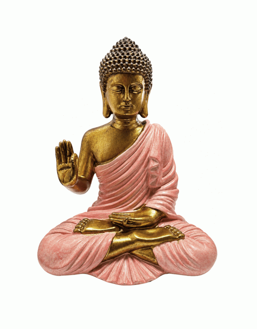 incienso en Estatua de Buda Abhaya Rosa y Dorada de Resina 31 cm