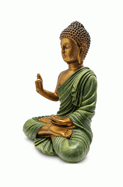 incienso en Estatua de Buda Abhaya Verde Oscuro y Dorada de Resina 31 cm|es