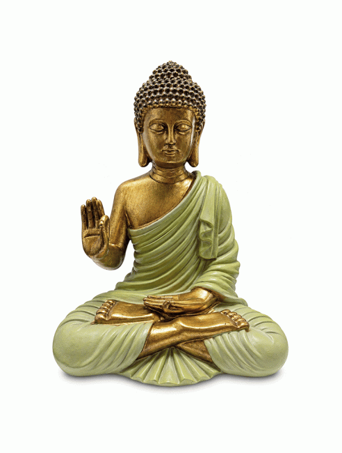 incienso en Estatua de Buda Abhaya Verde Oscuro y Dorada de Resina 31 cm