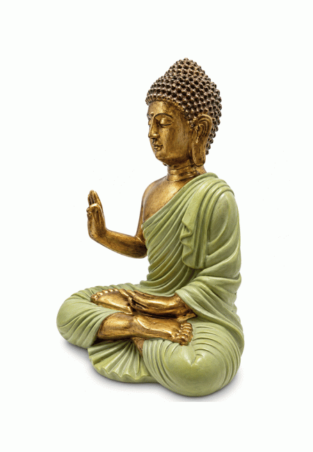 incienso en Estatua de Buda Abhaya Verde Oscuro y Dorada de Resina 31 cm|es