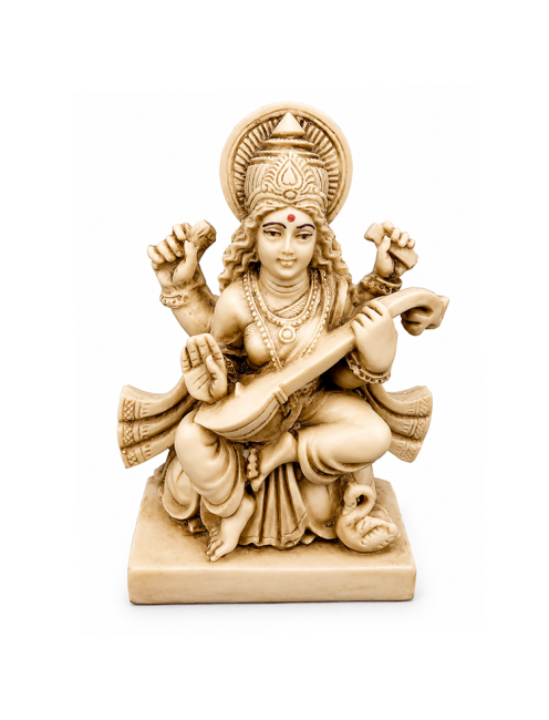 incienso en Figura de Resina Diosa Saraswati Marfil 11cm