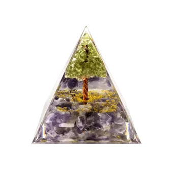 Pirámide de orgonita amatista & peridoto árbol de la vida