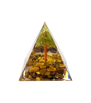 Pirámide de orgonita Ojo de tigre & peridoto Árbol de la vida