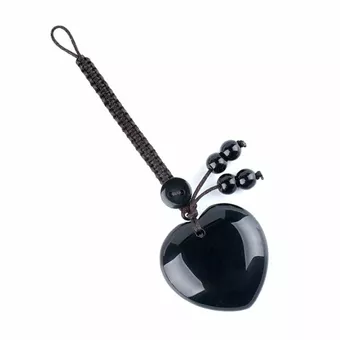 Colgante para bolso con forma de corazón de obsidiana negra A en piedra natural