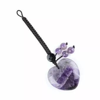 Colgante para bolso con forma de corazón de amatista en piedra natural.