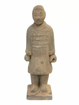 Estatua antigua de caballero de terracota colorida de 20 cm