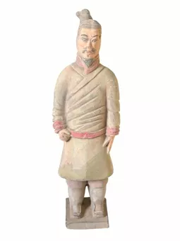 Estatua antigua de guerrero de terracota de colores, 22 cm