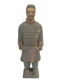 Estatua antigua de caballero de terracota colorida de 20 cm