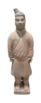Estatua antigua de guerrero de terracota de colores, 22 cm
