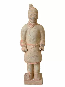 Estatua antigua de guerrero de terracota de colores, 25 cm