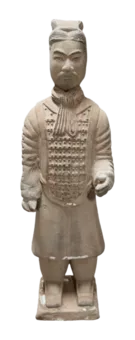 Estatua antigua de guerreros de terracota coloridos con armadura de 26 cm