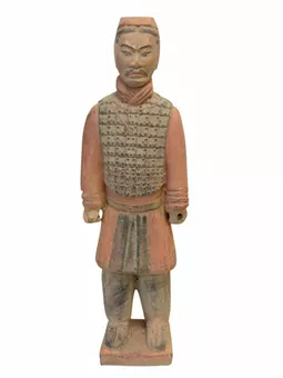 Estatua antigua de caballero de terracota colorida de 26 cm