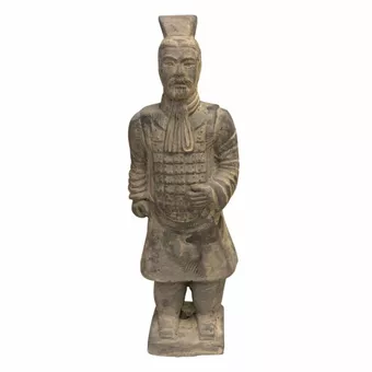 Estatua de guerrero negro con armadura de terracota, 26 cm