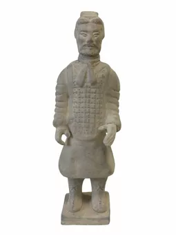 Estatua de guerrero negro con armadura de terracota, 26 cm