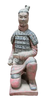 Estatua antigua colorida de arquero arrodillado de terracota 22 cm