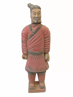 Estatua antigua de guerrero de terracota de colores, 26 cm