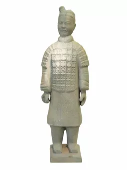 Estatua antigua de guerrero de terracota colorida de 35 cm