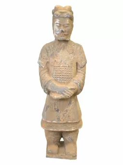 Estatua antigua de terracota colorida, tamaño general, 36 cm