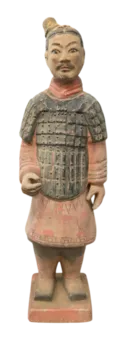 Estatua antigua colorida de guerrero de terracota de 38 cm