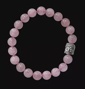 Pulsera Cuarzo rosa & Buda perles 8mm.