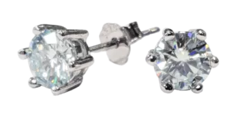 Pendientes Solitario Redondo Plata 925 Moissanita Facetada AA 5mm