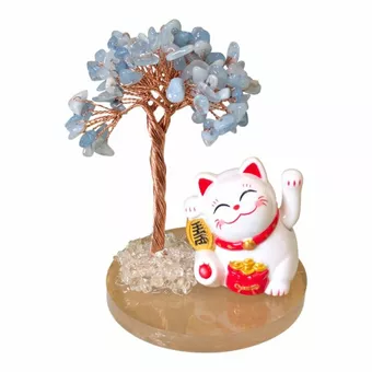 Árbol de la vida aguamarina con Manekineko