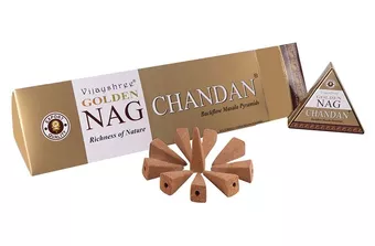 Conos de incienso backflow Vijayshree Golden Nag Chandan 12 uds
