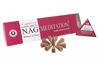 Conos de incienso backflow Vijayshree Golden Nag Meditation 12 uds