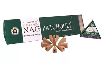 Conos de incienso backflow Vijayshree Golden Nag Patchouli 12 uds
