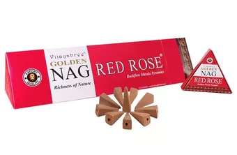 Conos de incienso backflow Vijayshree Golden Nag Rosa Roja 12 uds