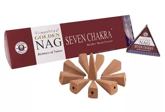 Conos de incienso backflow Vijayshree Golden Nag Siete Chakras 12 uds