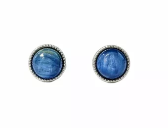 Pendientes Redondos en Cobre Blanco Kyanita Azul Natural Stud AAA