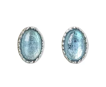 Pendientes ovalados AA de aguamarina de cobre blanco