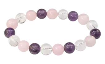 Pulsera de amatista, cristal de roca y cuarzo rosa con cuentas A de 10 mm