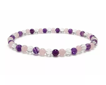 Pulsera de Amatista Cristal de Roca Cuarzo Rosa A con Cuentas de 4mm